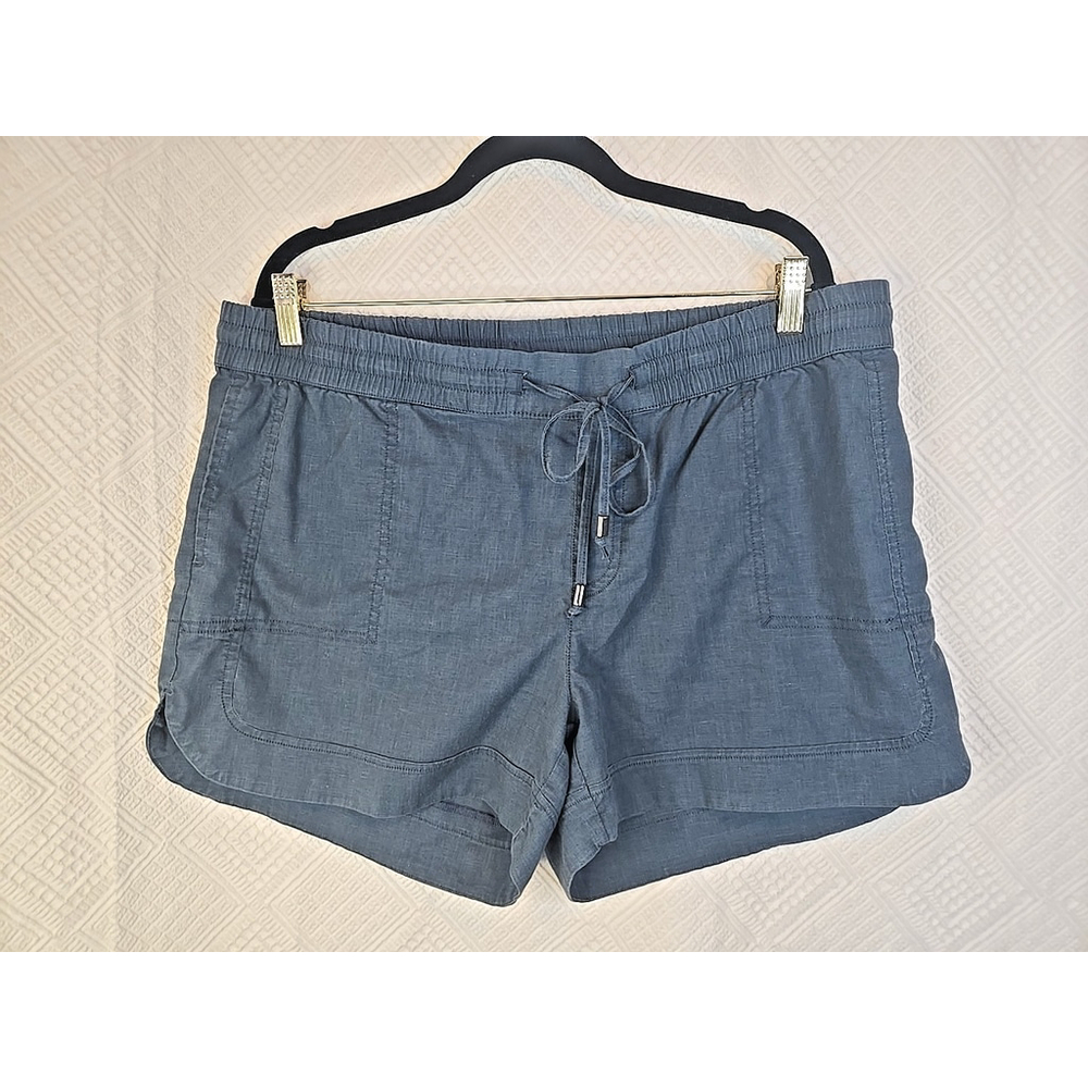 Aventura Size L Hemp Blend Drawstring Shorts Blue Casual Summer Travel - Picture 2 of 8